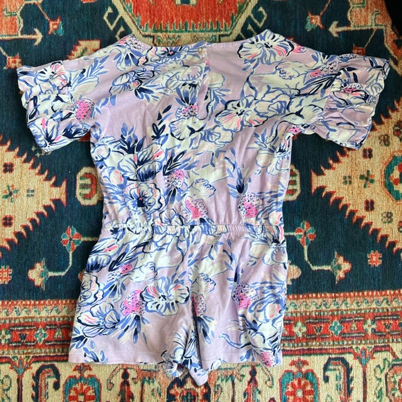Girls Lilly Pulitzer purple floral shirt sleeve romper, size medium (6-7) - Picture 5 of 5